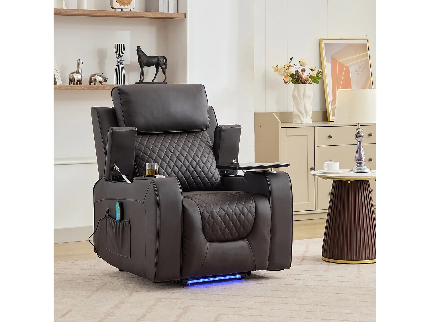 Byron Electric Riser Recliner with Massage, Heat, Drink Cooler, Table
