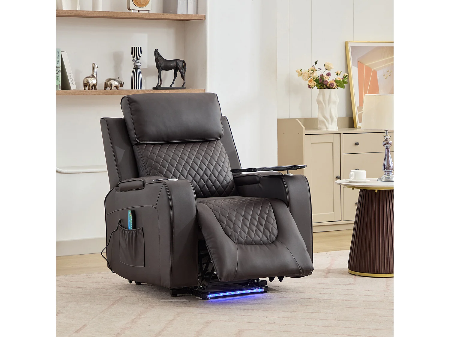 Byron Electric Riser Recliner with Massage, Heat, Drink Cooler, Table