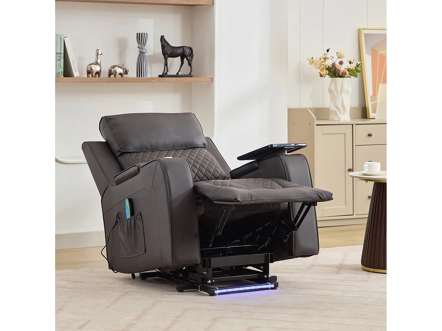 Byron Electric Riser Recliner with Massage, Heat, Drink Cooler, Table