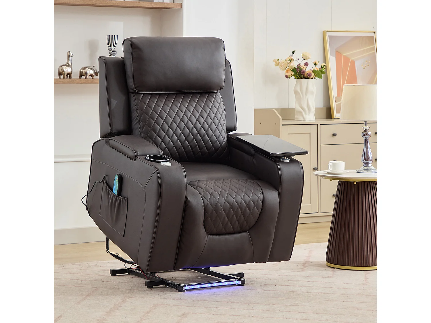 Byron Electric Riser Recliner with Massage, Heat, Drink Cooler, Table