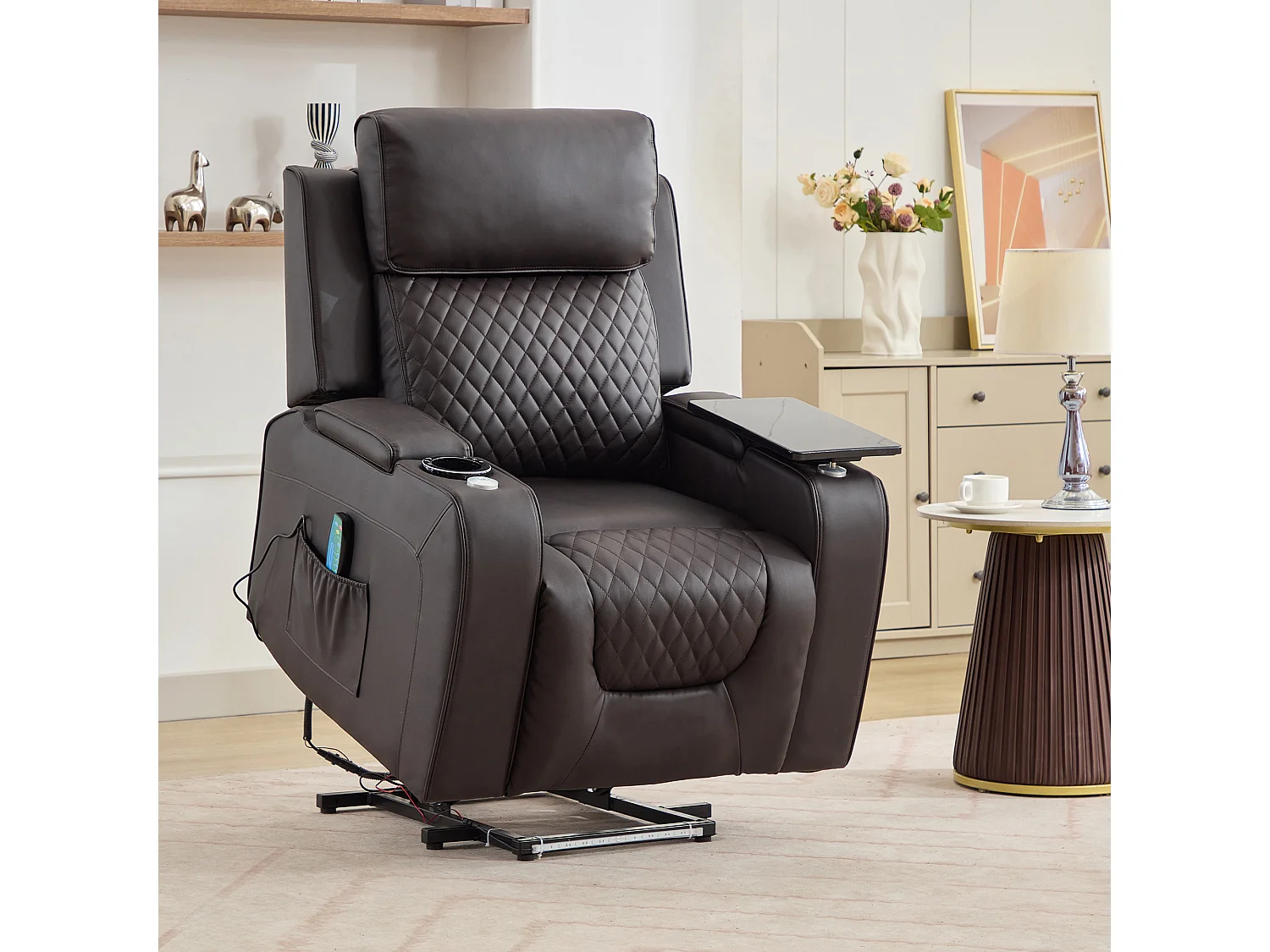 Byron Electric Riser Recliner with Massage, Heat, Drink Cooler, Table