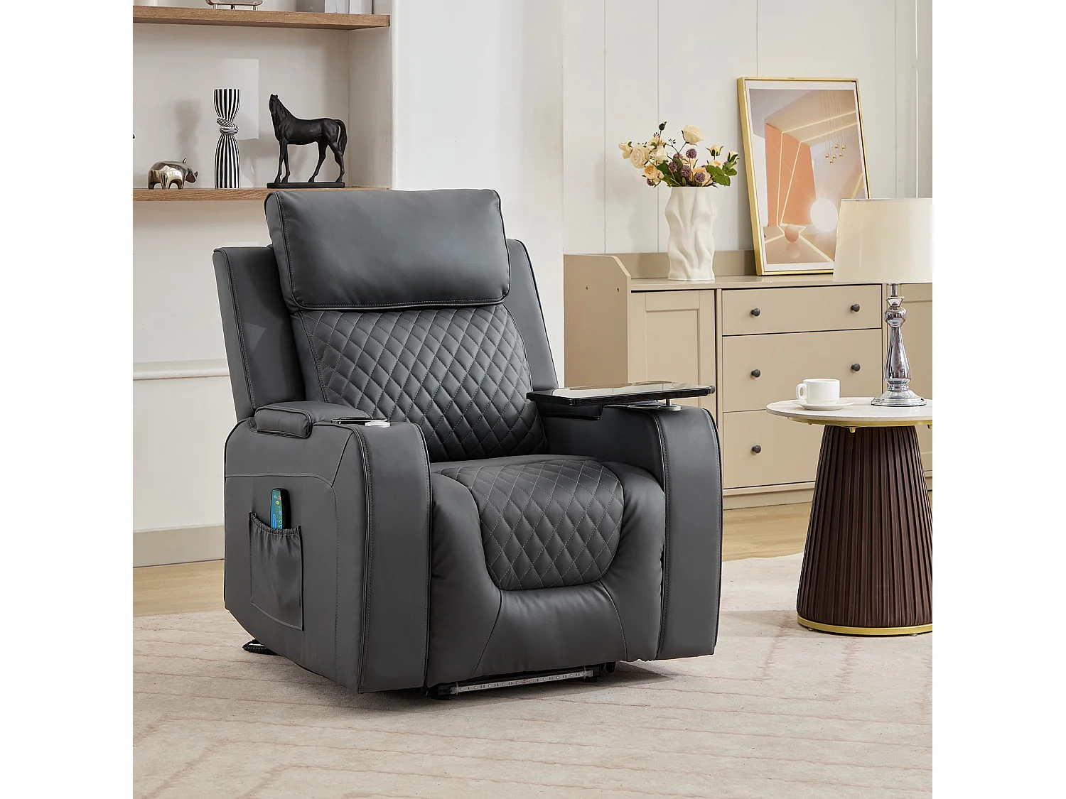 Byron Electric Riser Recliner with Massage, Heat, Drink Cooler, Table