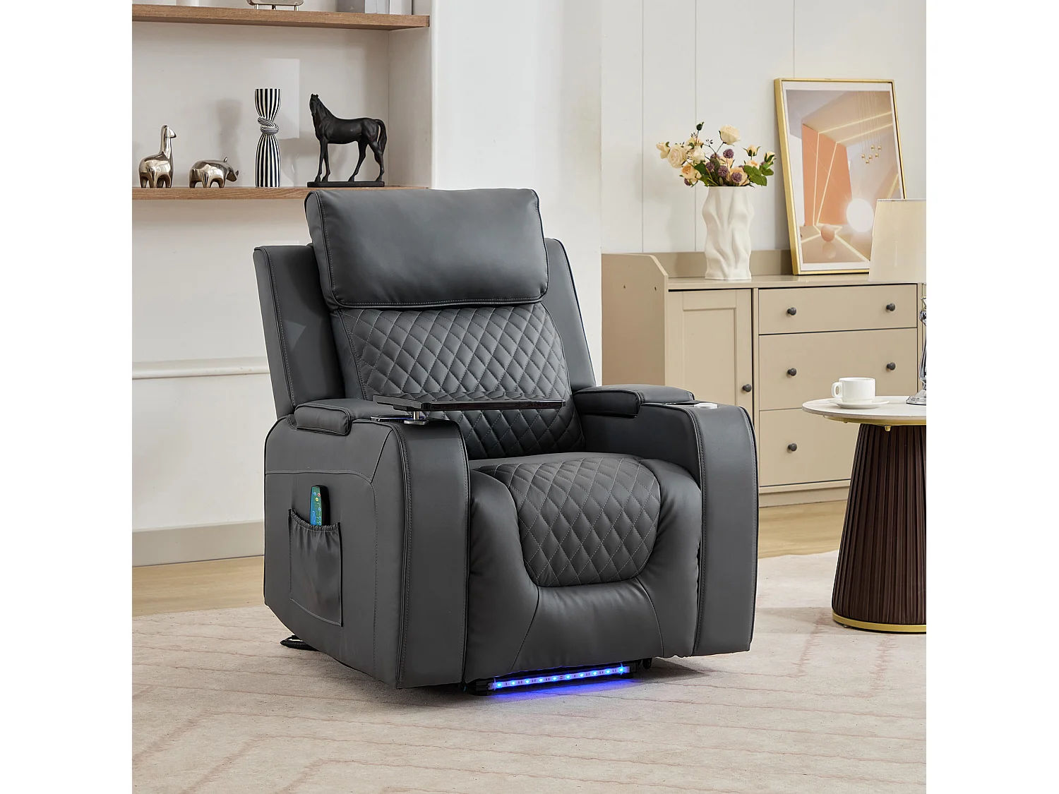 Byron Electric Riser Recliner with Massage, Heat, Drink Cooler, Table