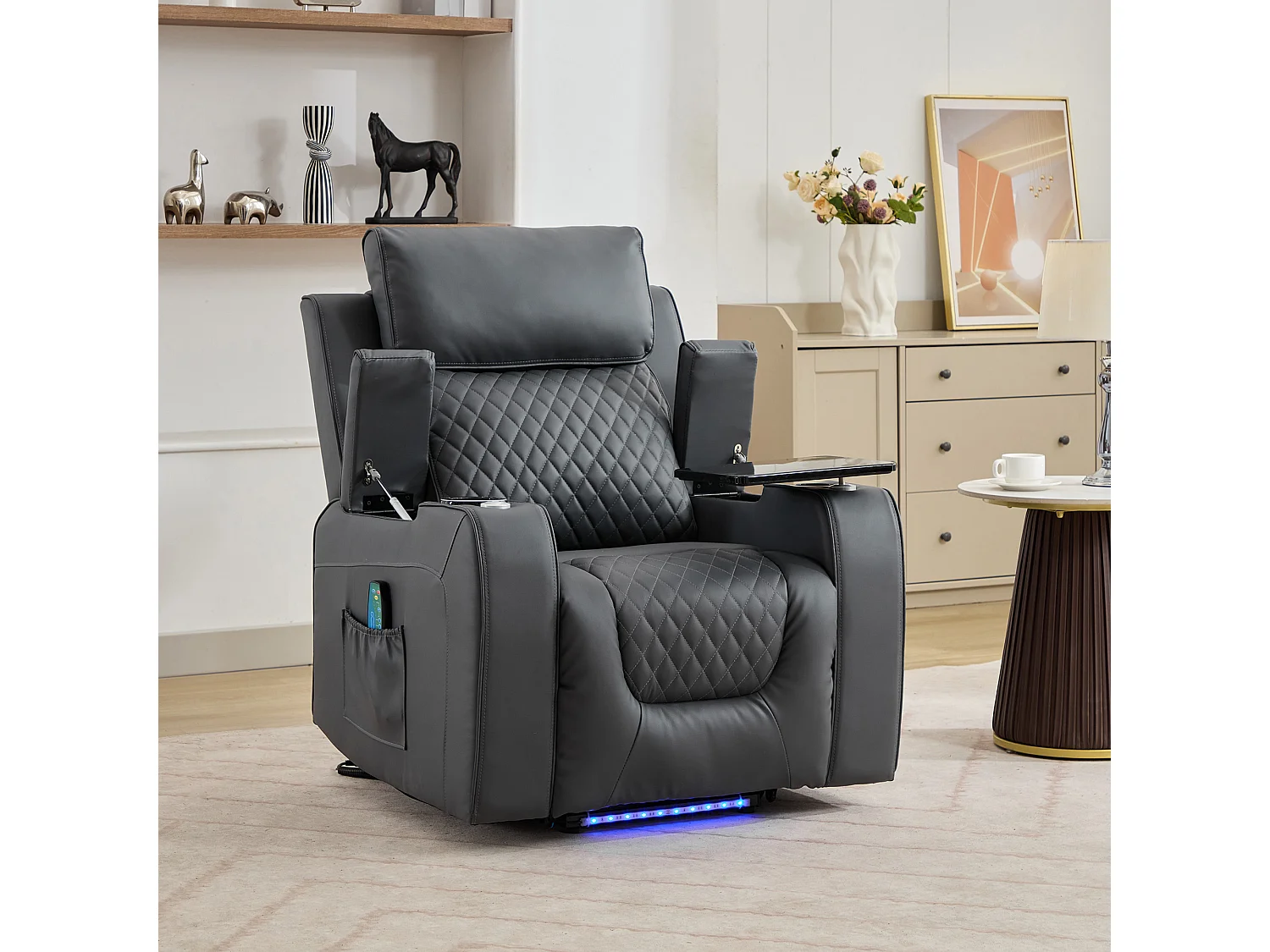 Byron Electric Riser Recliner with Massage, Heat, Drink Cooler, Table