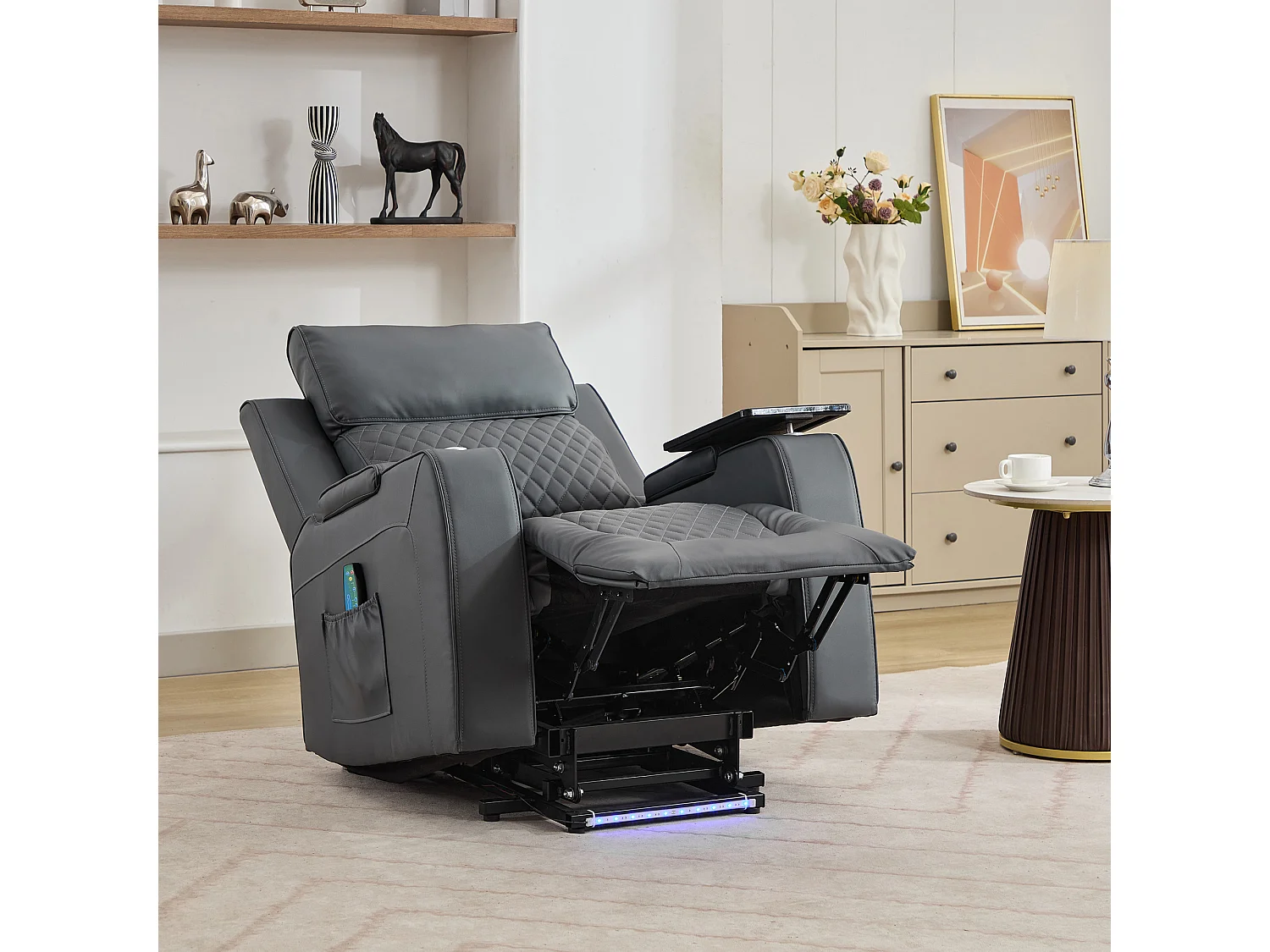 Byron Electric Riser Recliner with Massage, Heat, Drink Cooler, Table