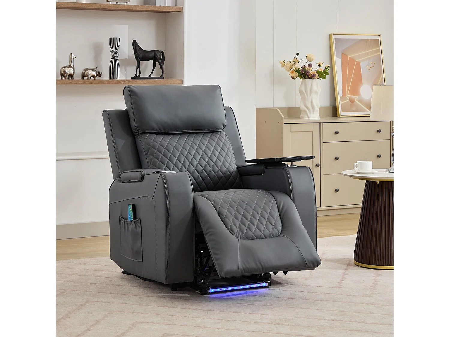 Byron Electric Riser Recliner with Massage, Heat, Drink Cooler, Table