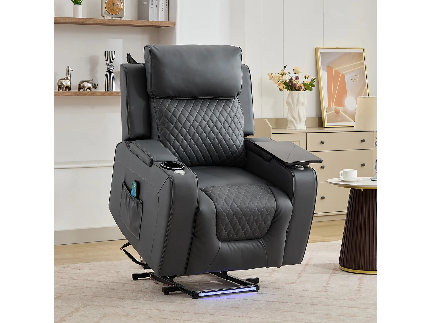 Byron Electric Riser Recliner with Massage, Heat, Drink Cooler, Table