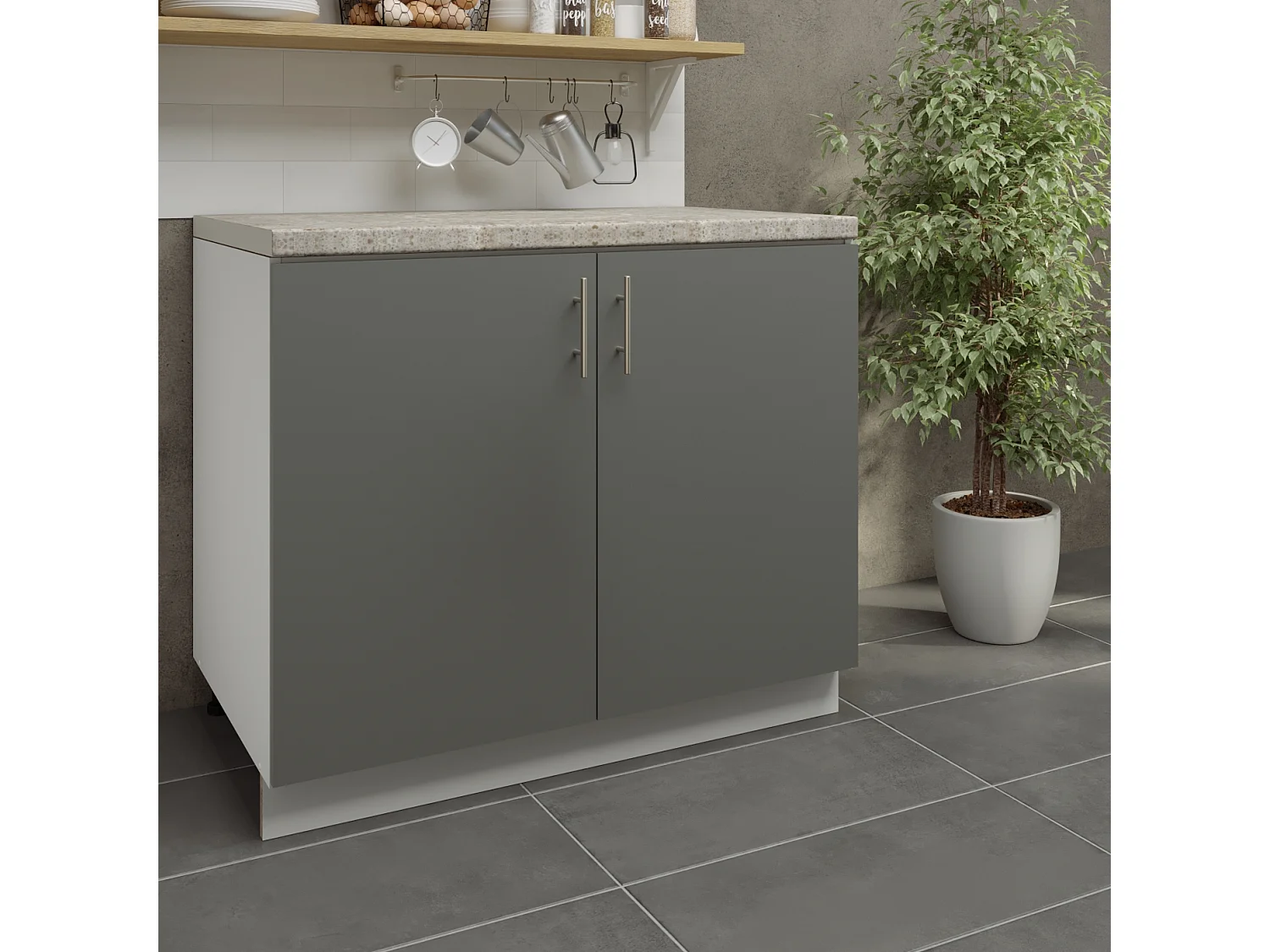 JD Greta Adjustable Legs Kitchen Sink Unit 1000mm Cabinet With Doors - Grey Matt With Worktop