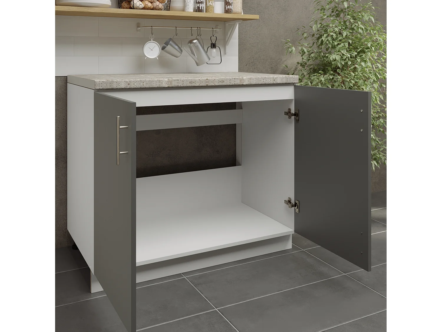 JD Greta Adjustable Legs Kitchen Sink Unit 1000mm Cabinet With Doors - Grey Matt With Worktop