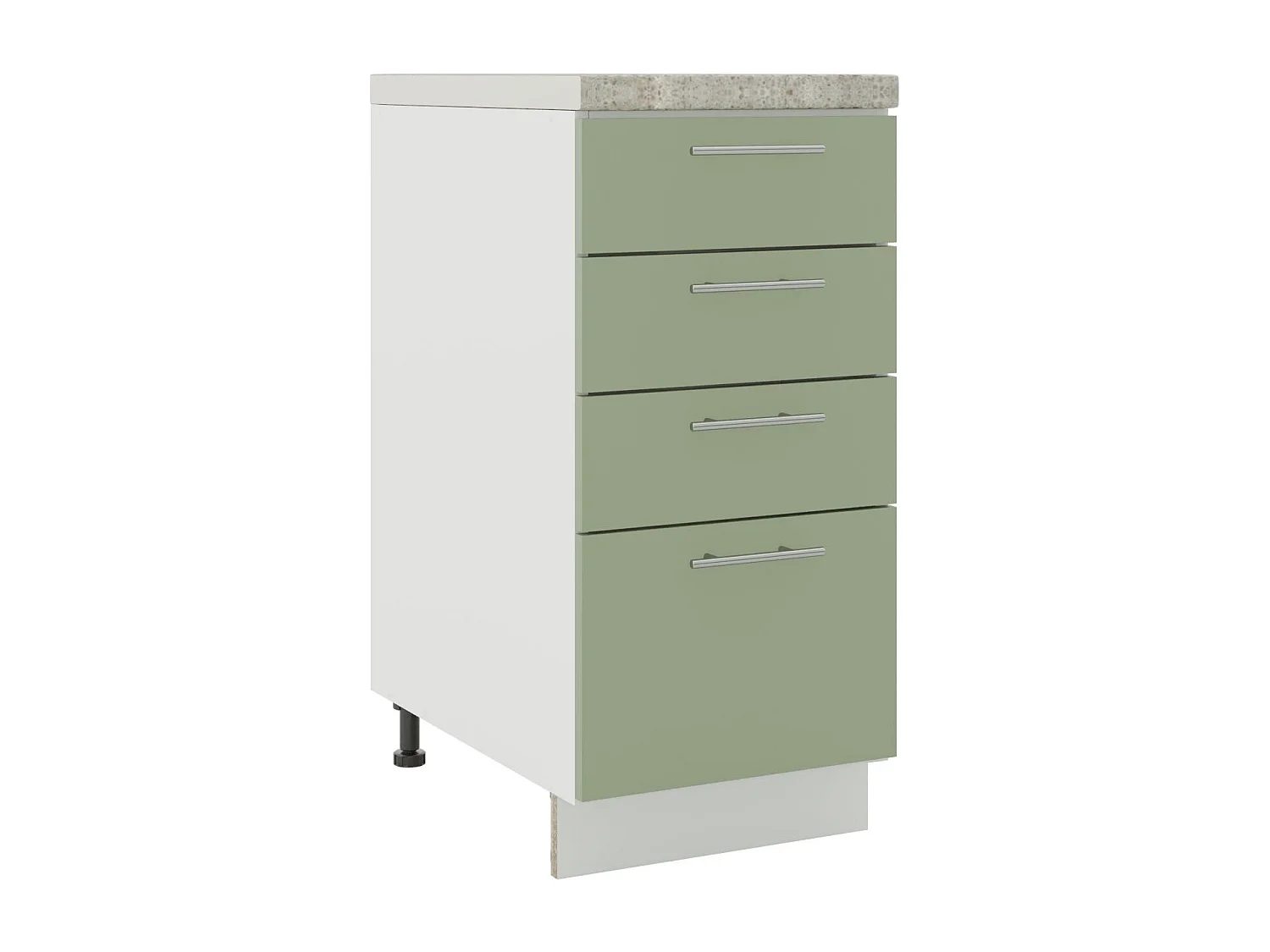 JD Greta Adjustable Legs Kitchen Drawer Unit 400mm Storage Cabinet With Door Shelf 40cm - Sage Green Matt With Worktop