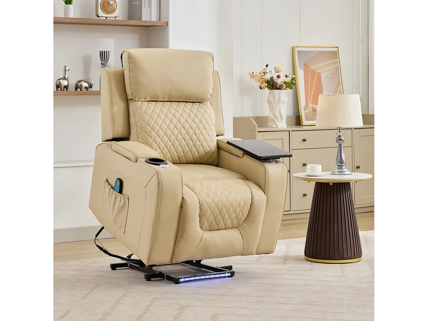 Byron Electric Riser Recliner with Massage, Heat, Drink Cooler, Table