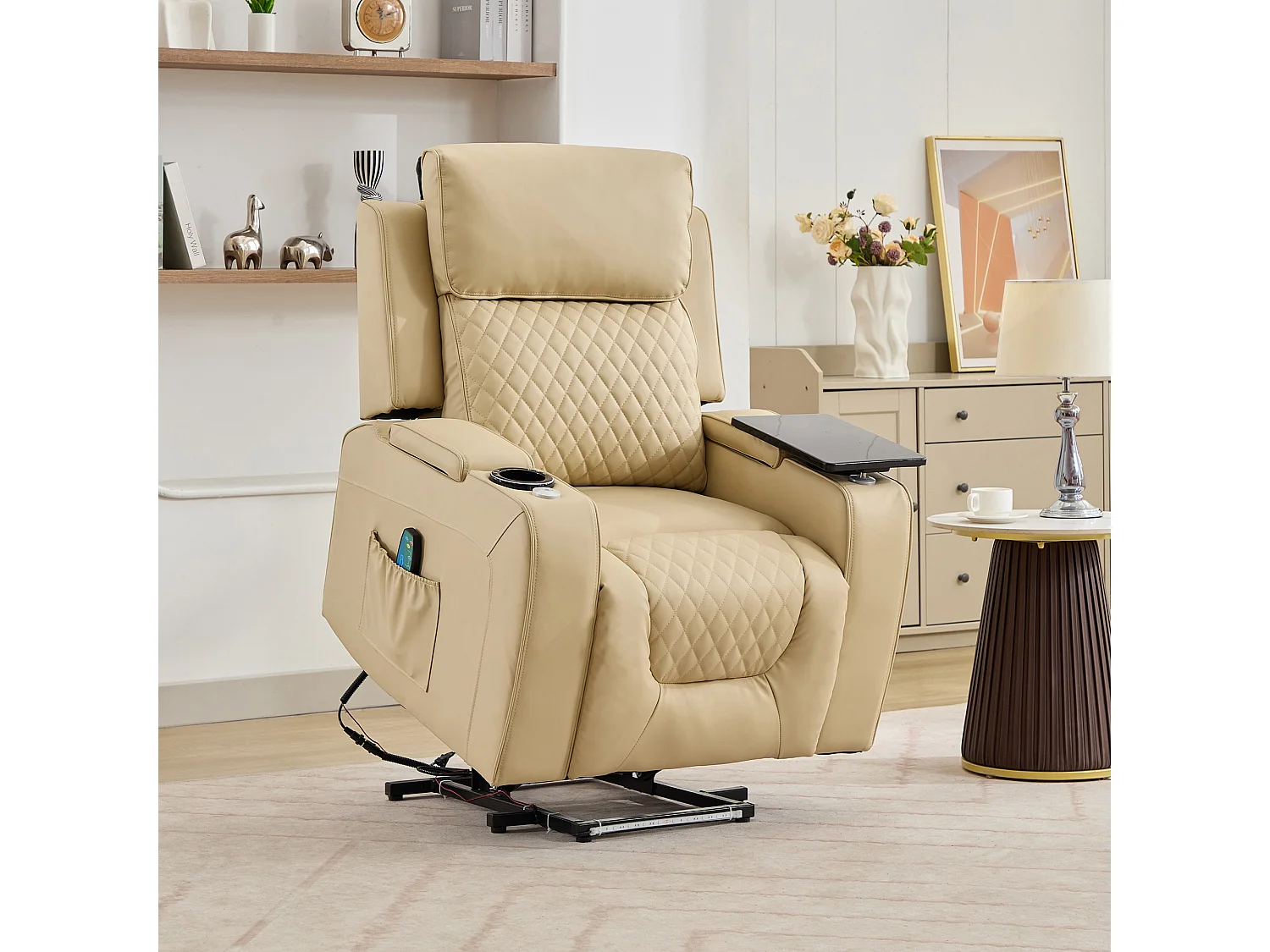Byron Electric Riser Recliner with Massage, Heat, Drink Cooler, Table