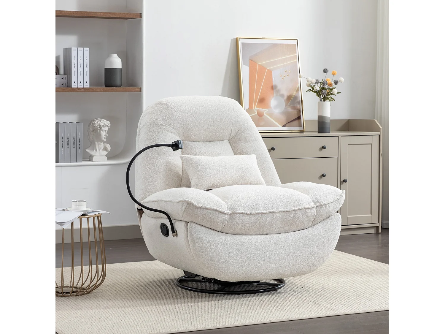 Fallon Boucle Fabric Swivel Based Recliner Chair Phone Holder