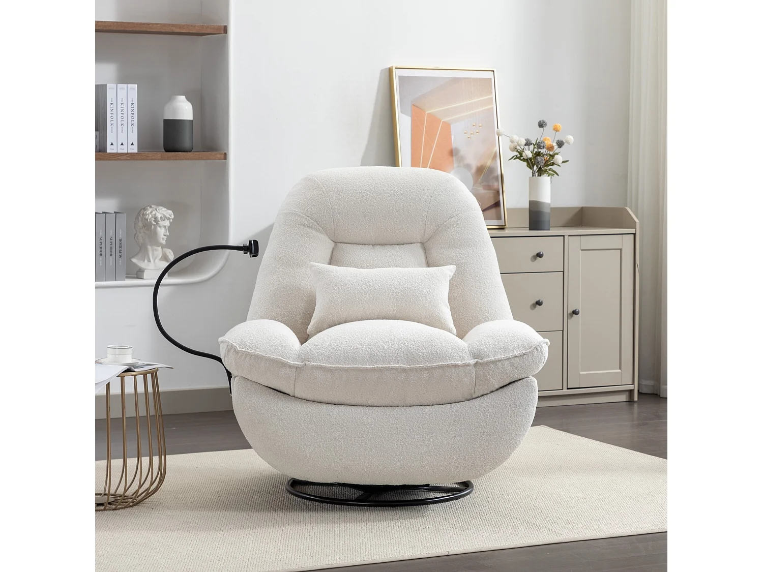 Fallon Boucle Fabric Swivel Based Recliner Chair Phone Holder