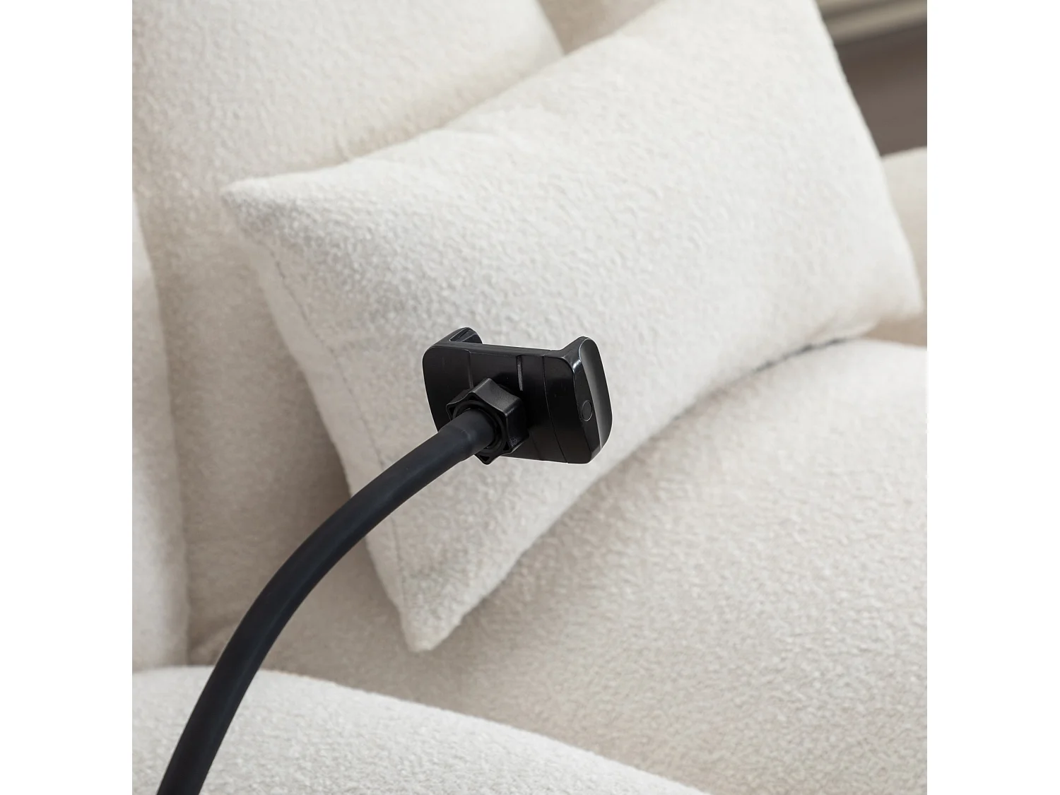 Fallon Boucle Fabric Swivel Based Recliner Chair Phone Holder