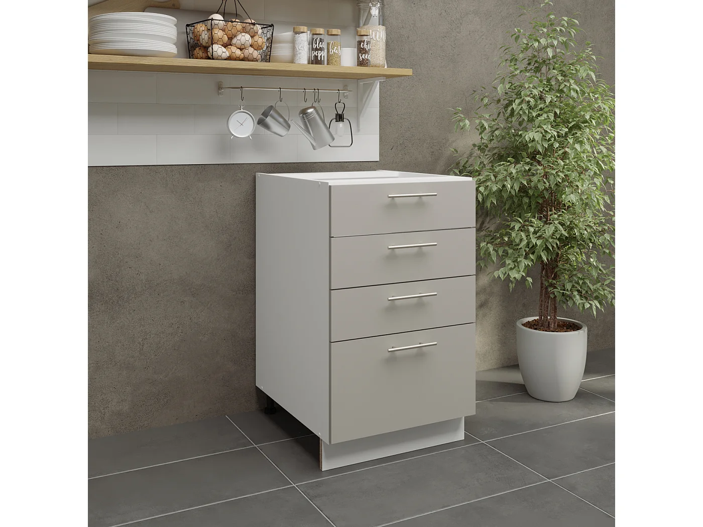 JD Greta Adjustable Legs Kitchen Drawer Unit 500mm Storage Cabinet With Door Shelf 50cm - Cashmere Matt