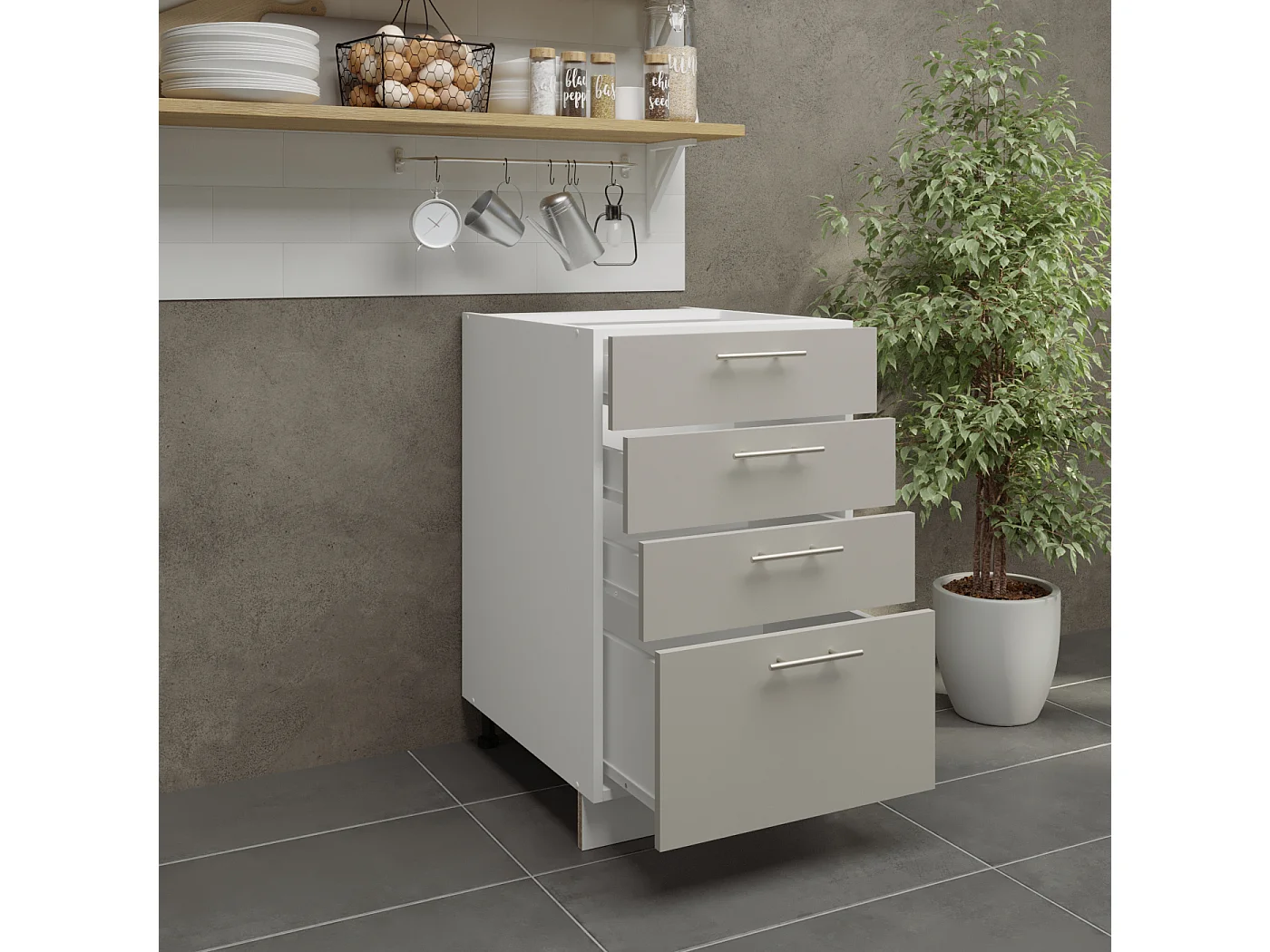 JD Greta Adjustable Legs Kitchen Drawer Unit 500mm Storage Cabinet With Door Shelf 50cm - Cashmere Matt