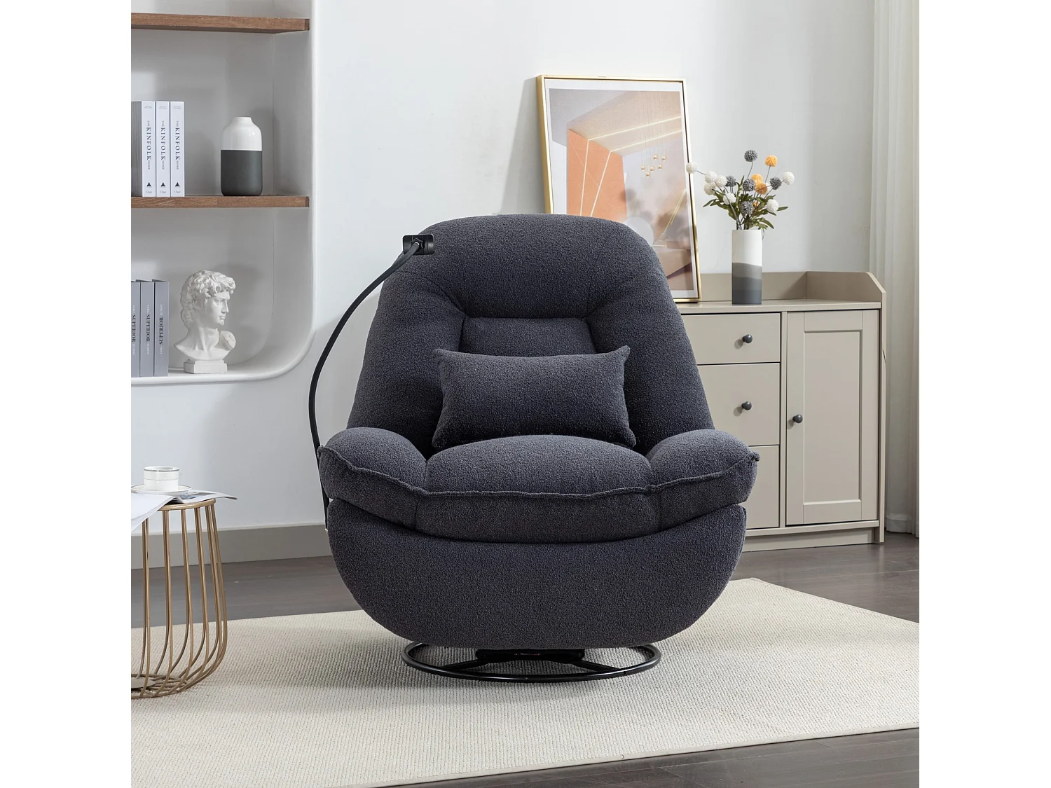 Fallon Boucle Fabric Swivel Based Recliner Chair Phone Holder