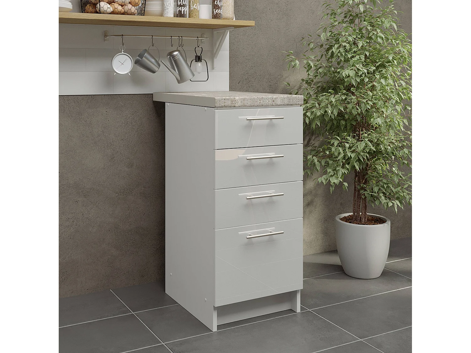 JD Greta Kitchen Base Drawer Unit 400mm Cabinet With Fronts 40cm White Gloss with Worktop