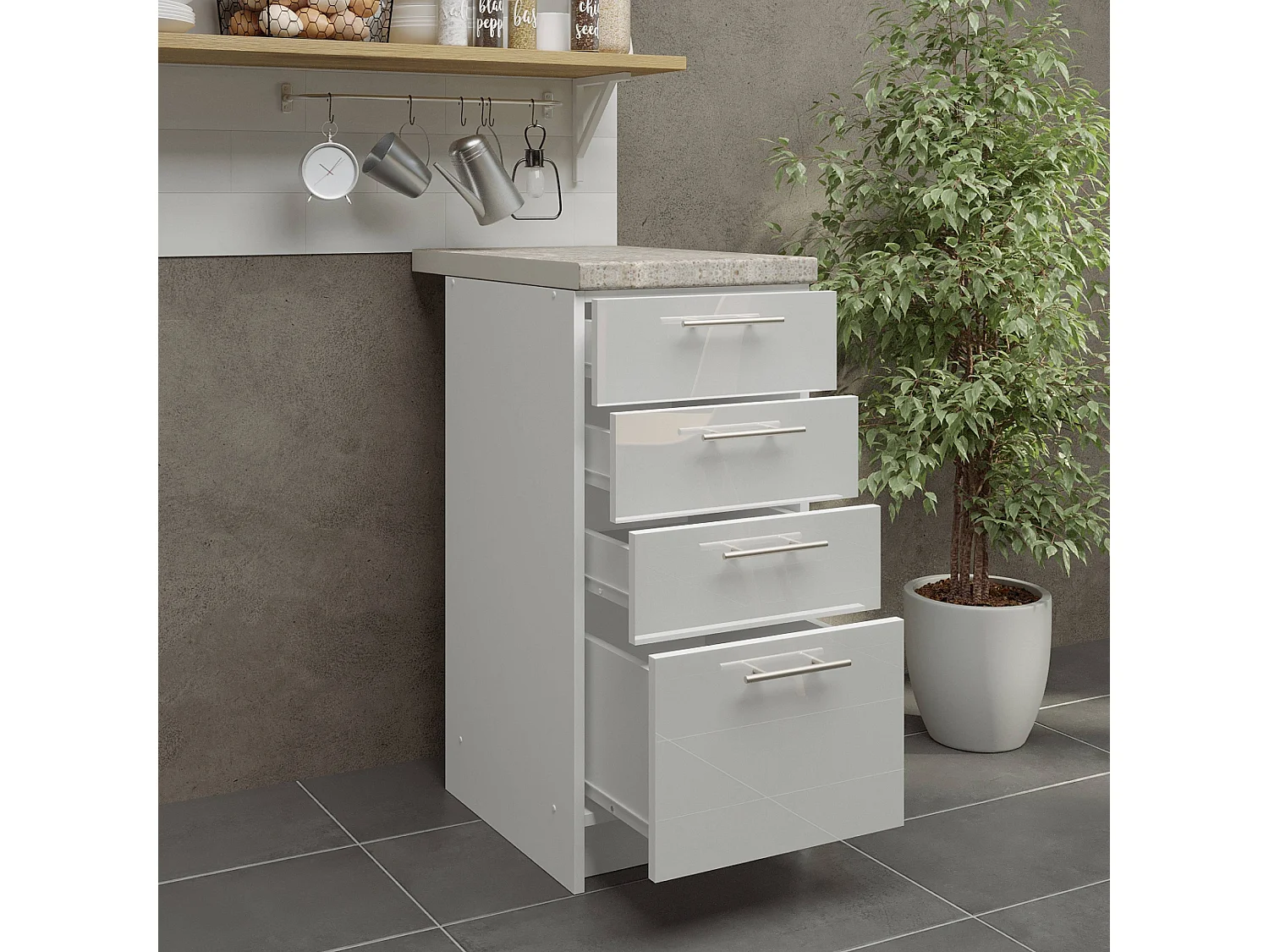 JD Greta Kitchen Base Drawer Unit 400mm Cabinet With Fronts 40cm White Gloss with Worktop