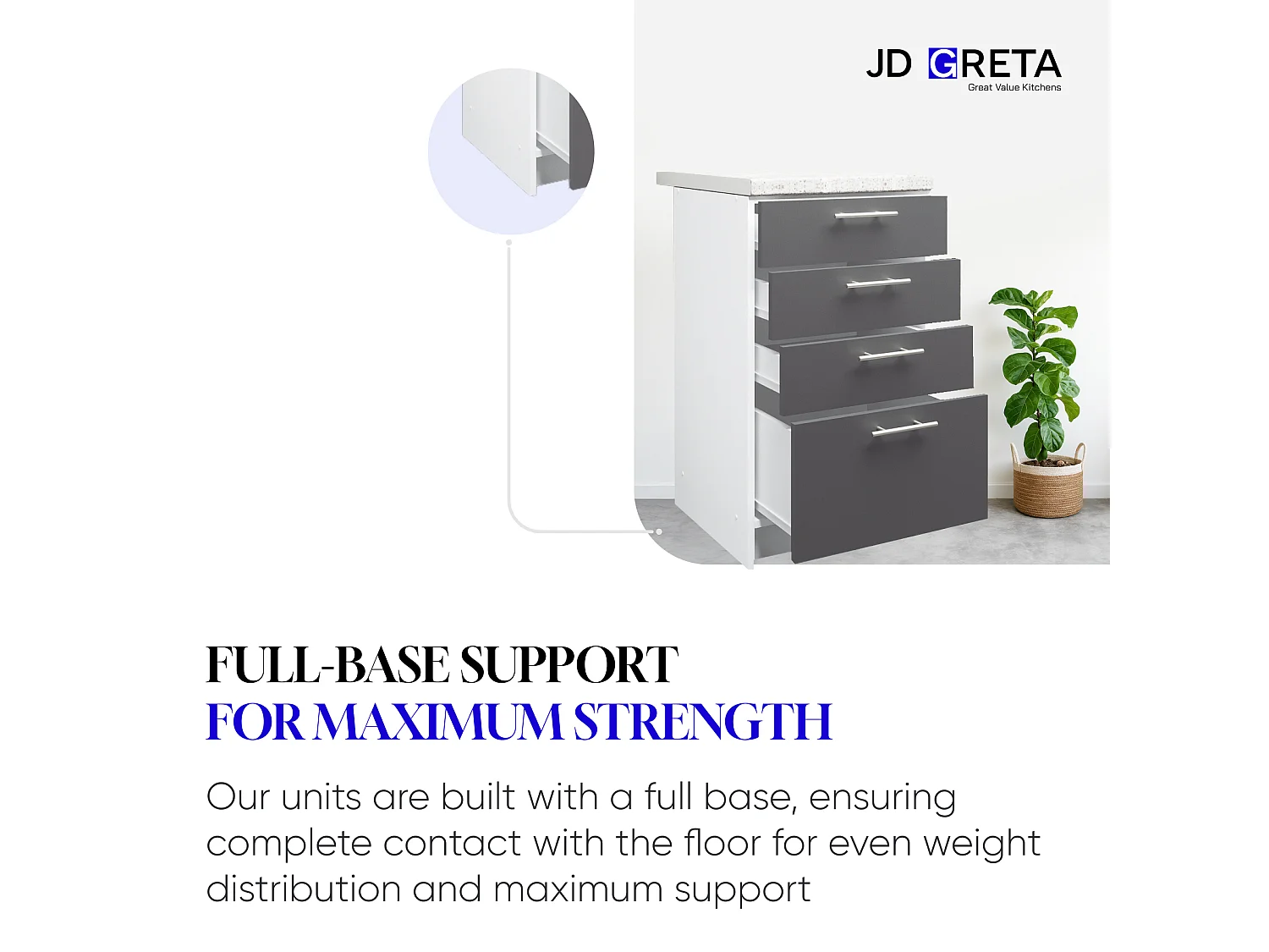 JD Greta Kitchen Base Drawer Unit 400mm Cabinet With Fronts 40cm White Gloss with Worktop