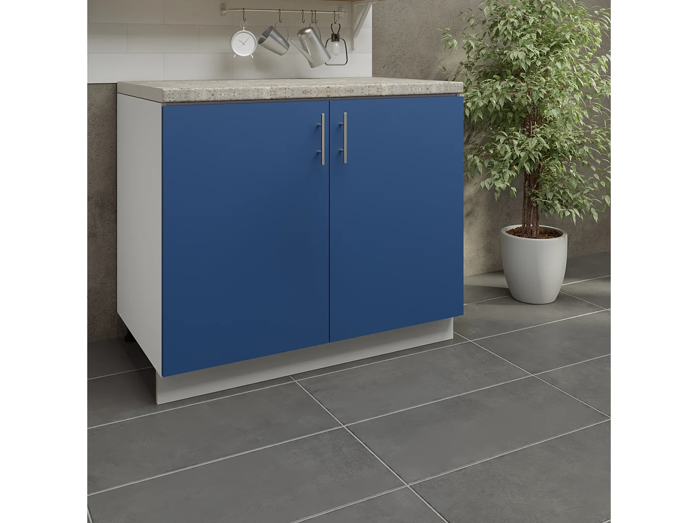 JD Greta Adjustable Legs Kitchen Sink Unit 1000mm Cabinet With Doors - Navy Blue Matt With Worktop