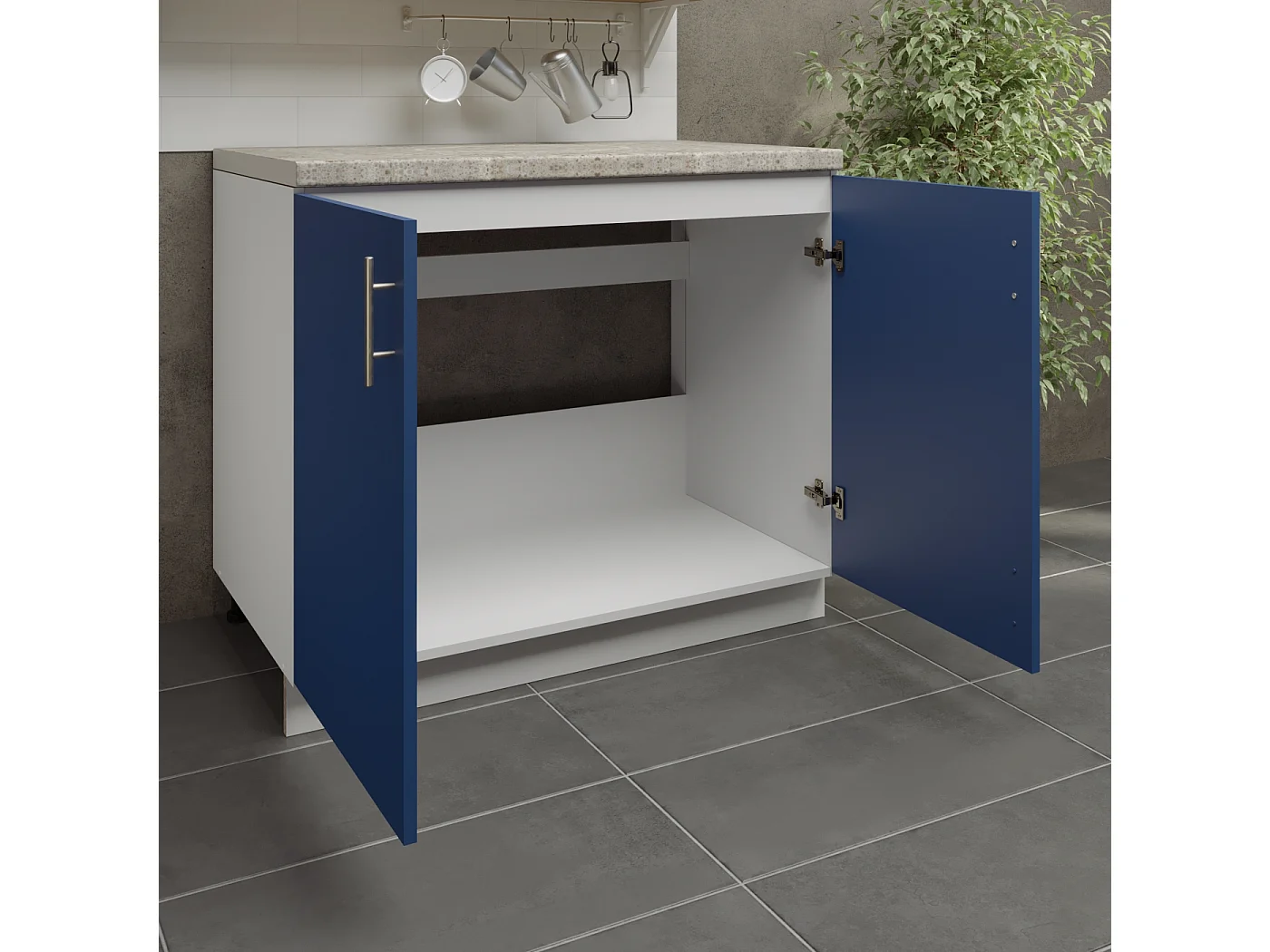 JD Greta Adjustable Legs Kitchen Sink Unit 1000mm Cabinet With Doors - Navy Blue Matt With Worktop
