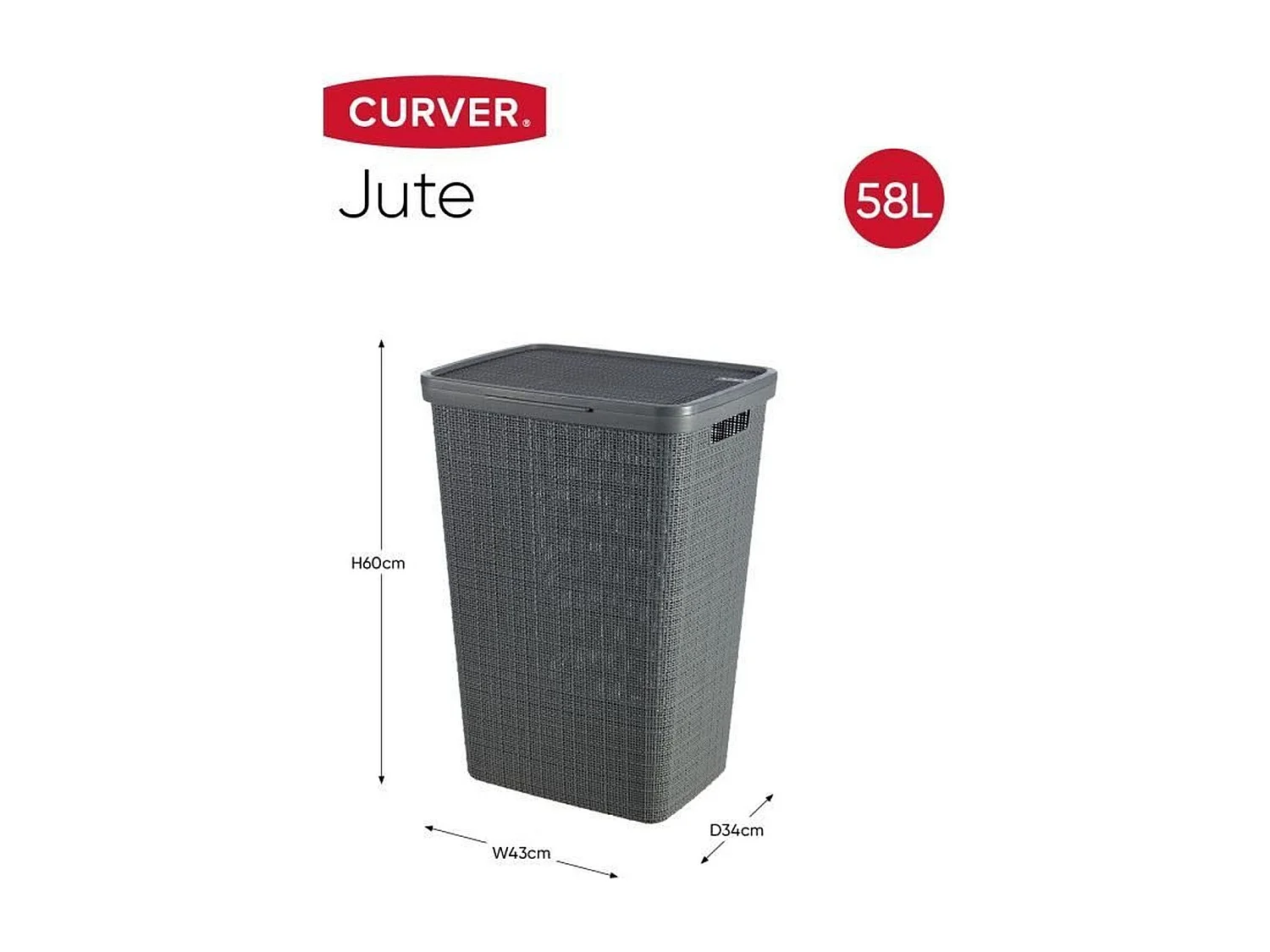Coffre à Linge Jute 58L - 70% Plastique Recyclé - 34x43 x 60 cm - Contemporain