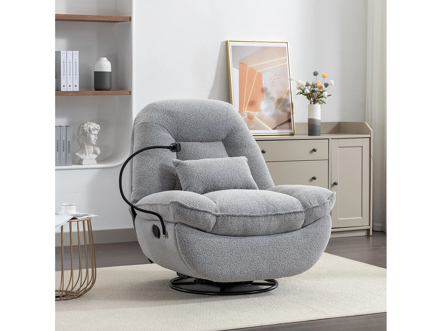 Fallon Boucle Fabric Swivel Based Recliner Chair Phone Holder