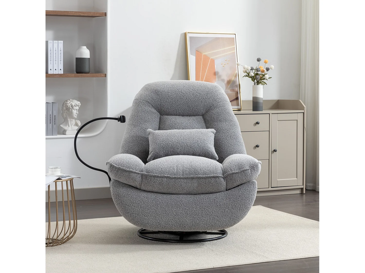 Fallon Boucle Fabric Swivel Based Recliner Chair Phone Holder