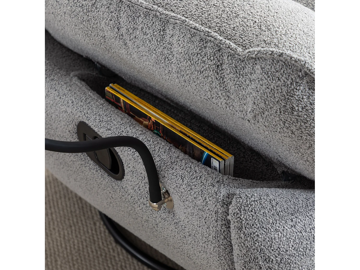 Fallon Boucle Fabric Swivel Based Recliner Chair Phone Holder