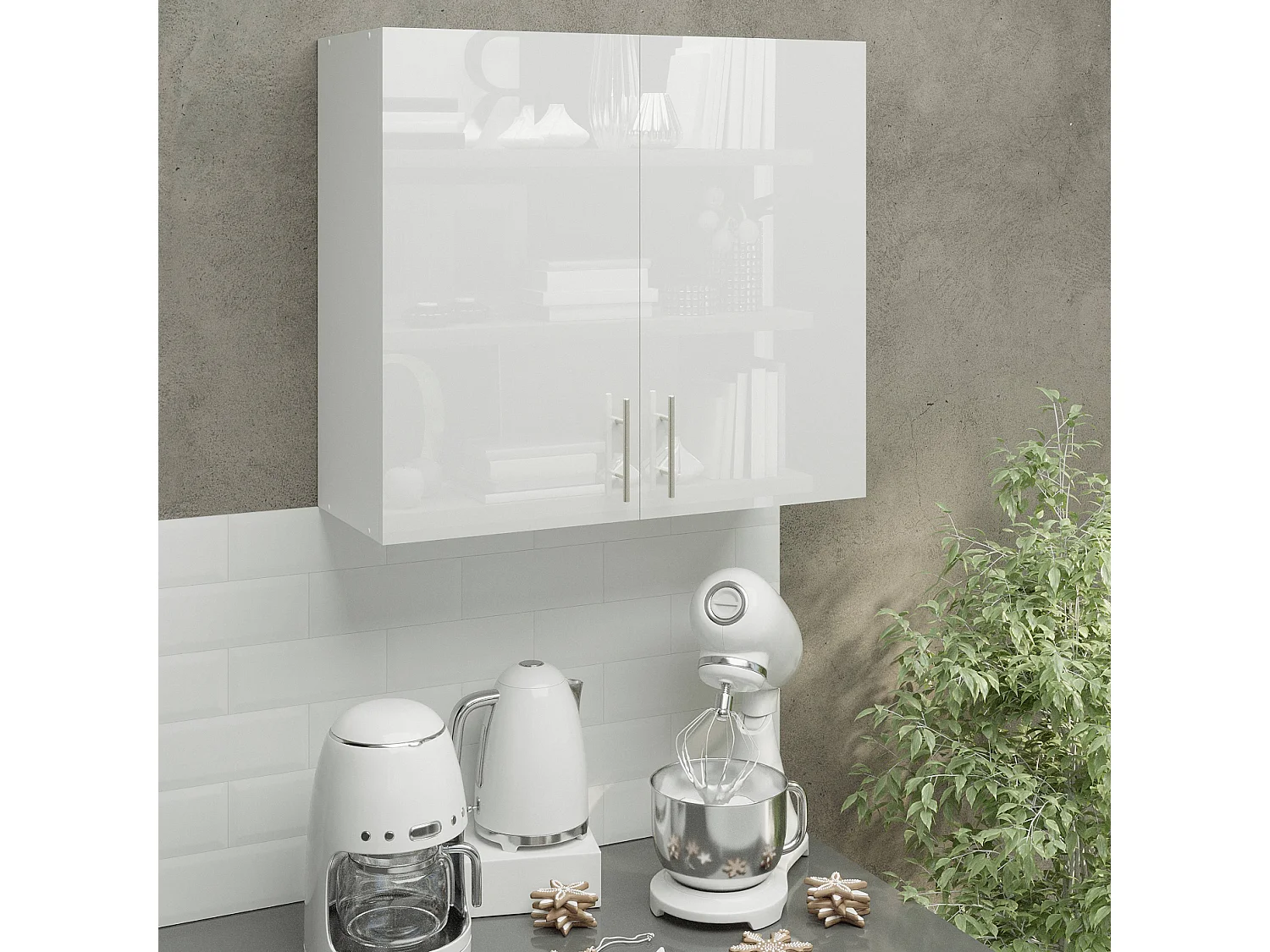 JD Greta Kitchen Wall Unit 800mm Storage Cabinet With Doors and Shelf 80cm - White Gloss