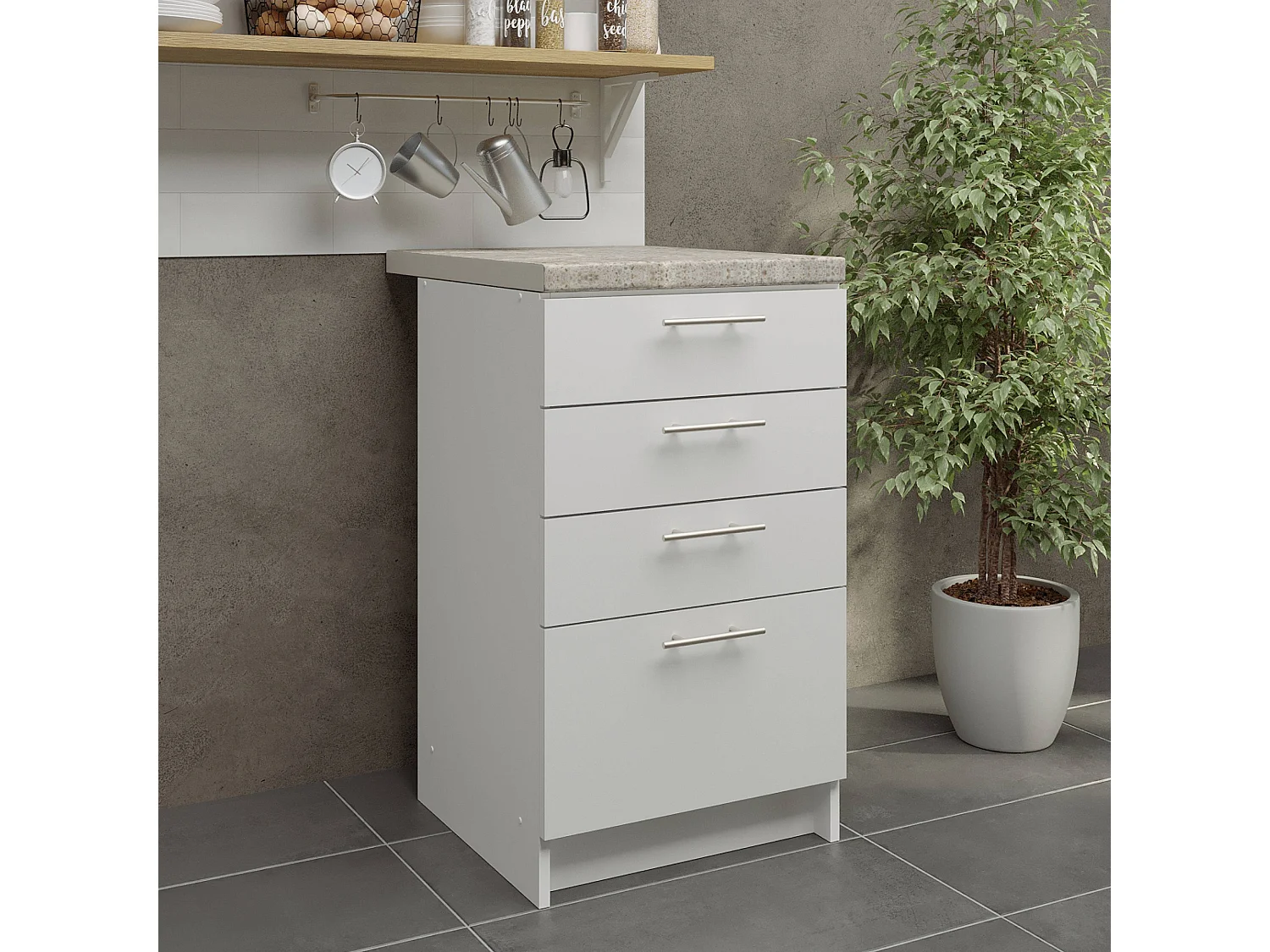 JD Greta Kitchen Base Drawer Unit 500mm Cabinet With Fronts 50cm White Matt with Worktop