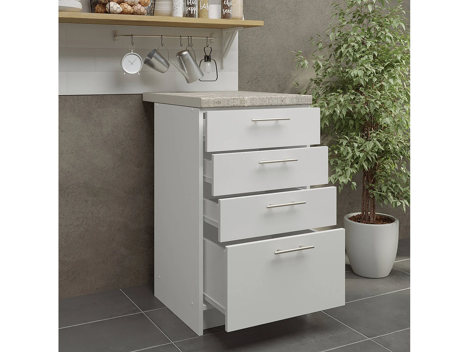 JD Greta Kitchen Base Drawer Unit 500mm Cabinet With Fronts 50cm White Matt with Worktop