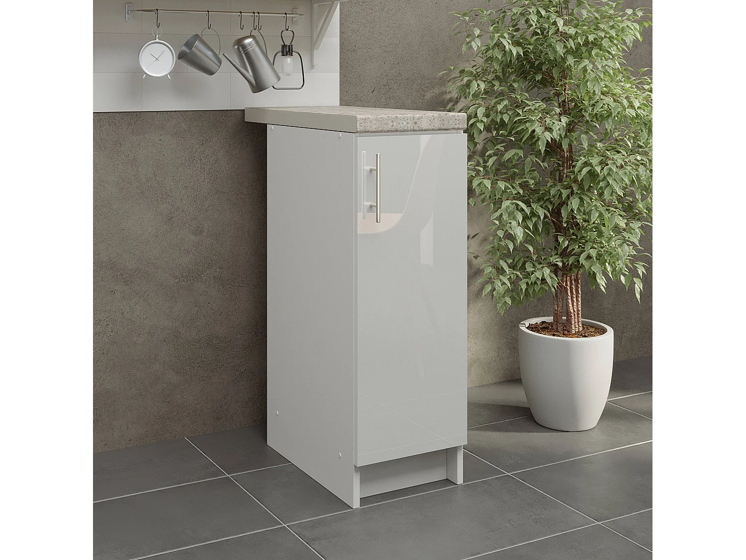 JD Greta Kitchen Base Unit 300mm Storage Cabinet With Door Shelf 30cm White Gloss with Worktop