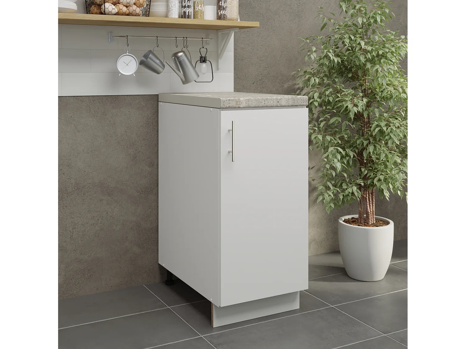 JD Greta Adjustable Legs Kitchen Base Unit 400mm Storage Cabinet With Door Shelf 40cm - White Matt With Worktop