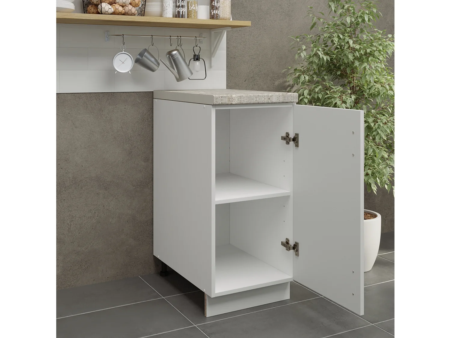 JD Greta Adjustable Legs Kitchen Base Unit 400mm Storage Cabinet With Door Shelf 40cm - White Matt With Worktop