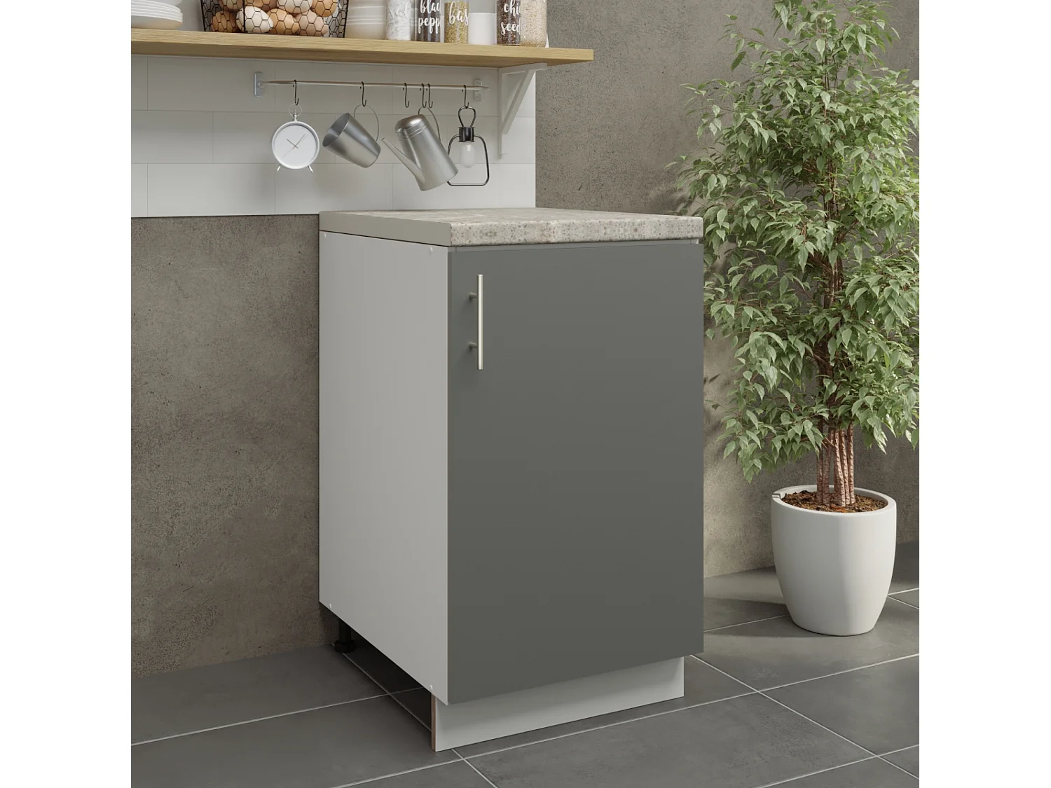 JD Greta Adjustable Legs Kitchen Base Unit 500mm Storage Cabinet With Door Shelf 50cm - Grey Matt With Worktop