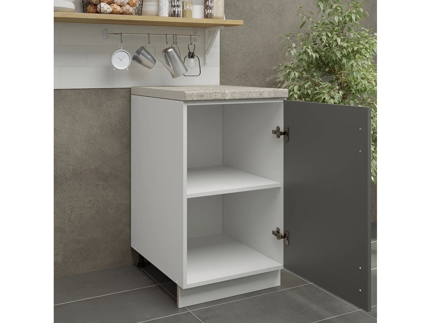 JD Greta Adjustable Legs Kitchen Base Unit 500mm Storage Cabinet With Door Shelf 50cm - Grey Matt With Worktop