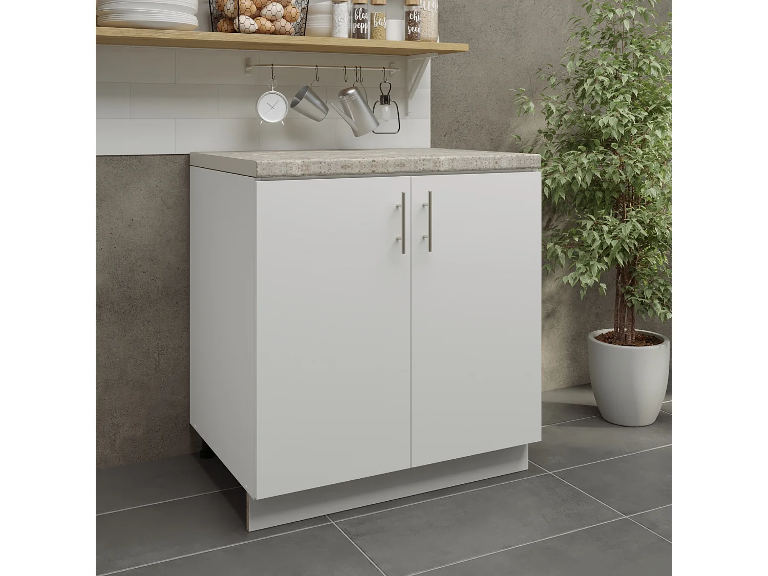 JD Greta Adjustable Legs Kitchen Sink Unit 800mm Cabinet With Doors - White Matt With Worktop