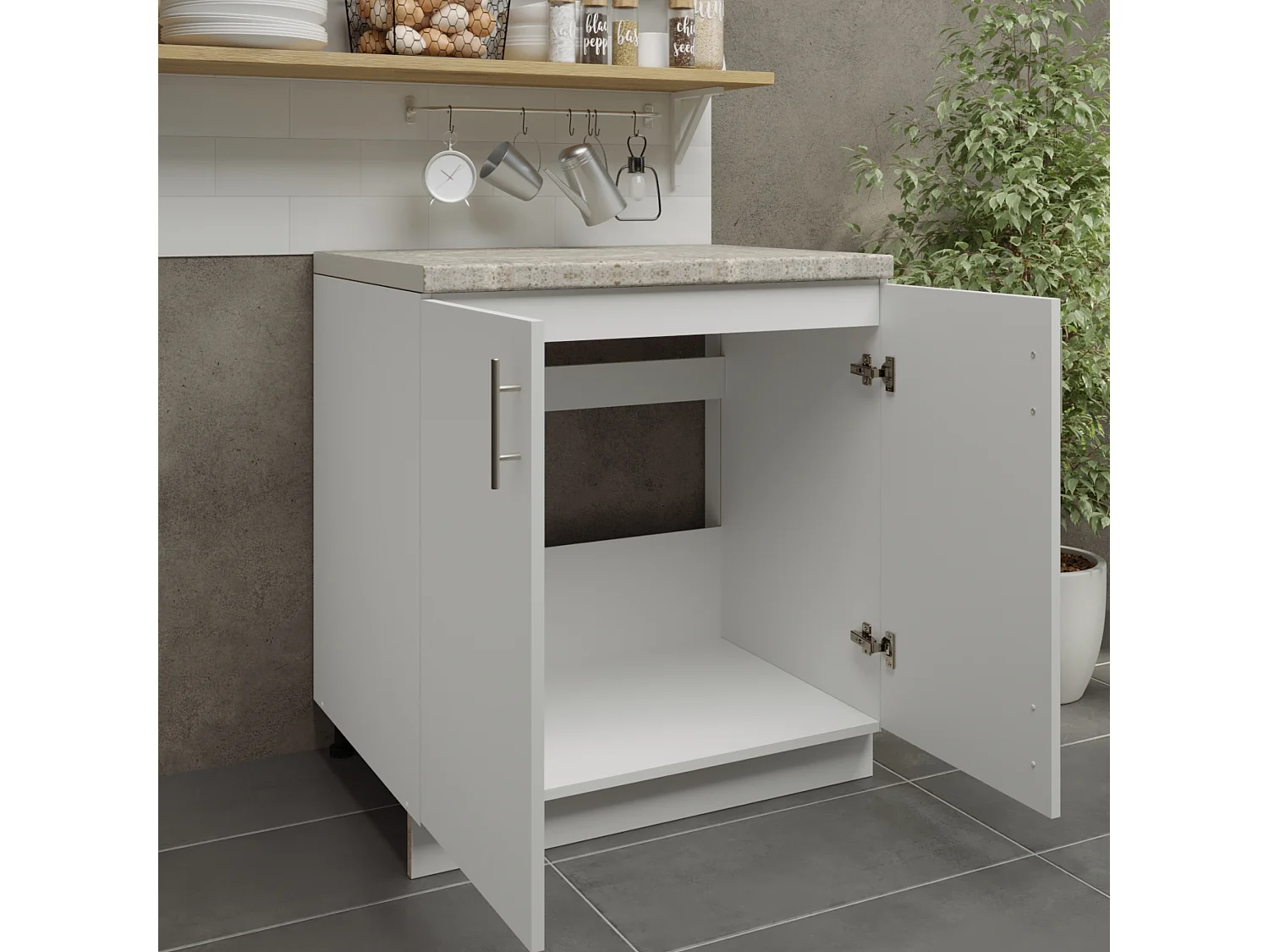 JD Greta Adjustable Legs Kitchen Sink Unit 800mm Cabinet With Doors - White Matt With Worktop