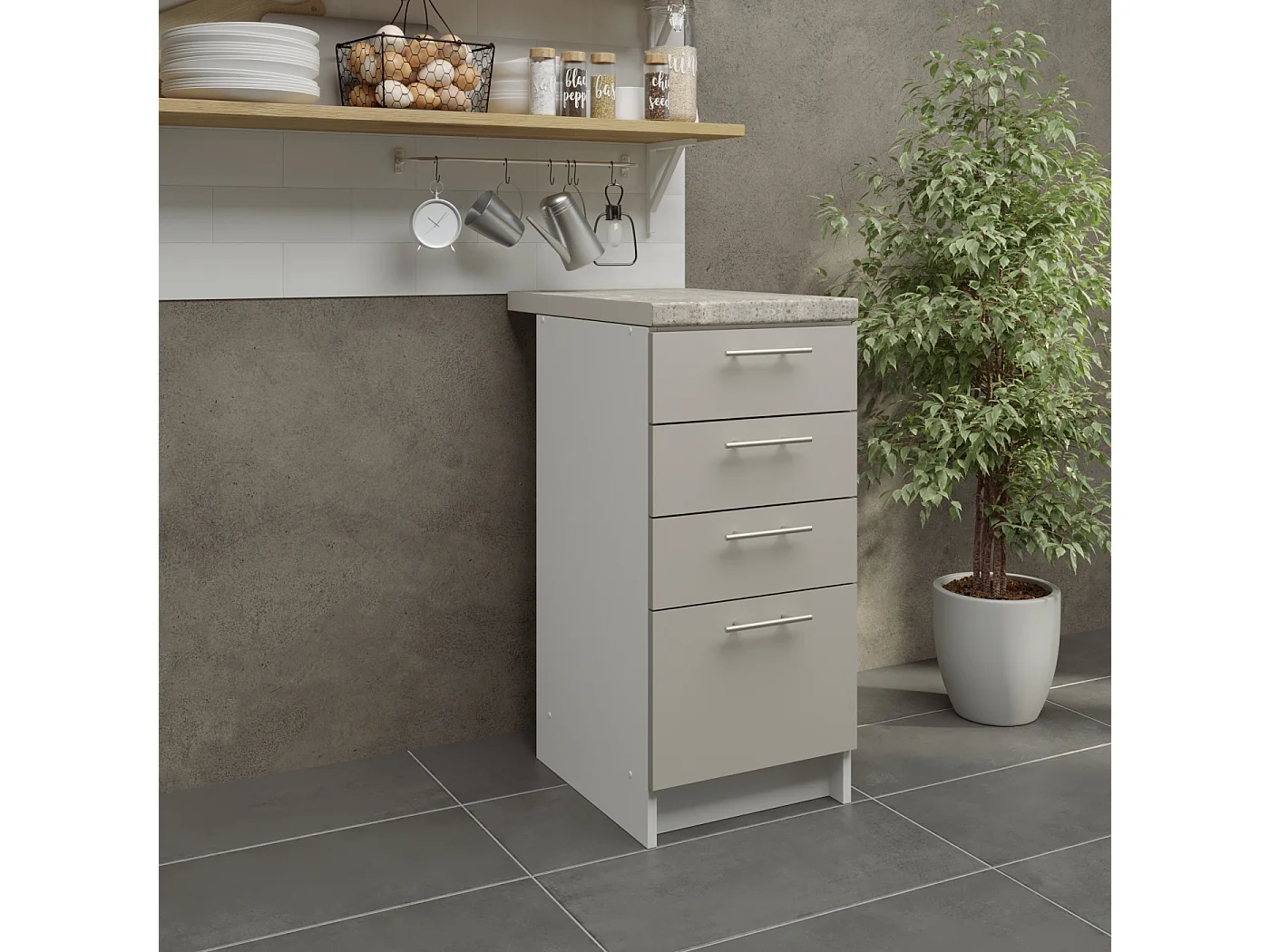 JD Greta Kitchen Base Drawer Unit 400mm Cabinet With Fronts 40cm Cashmere Matt with Worktop