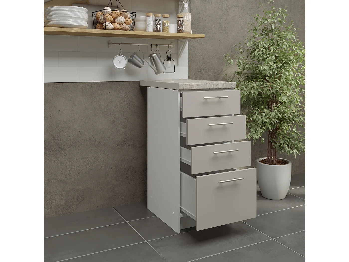 JD Greta Kitchen Base Drawer Unit 400mm Cabinet With Fronts 40cm Cashmere Matt with Worktop