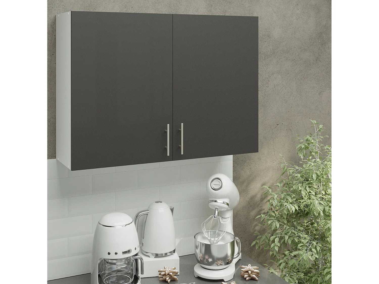 JD Greta Kitchen Wall Unit 1000mm Storage Cabinet With Doors and Shelf 100cm - Dark Grey Matt