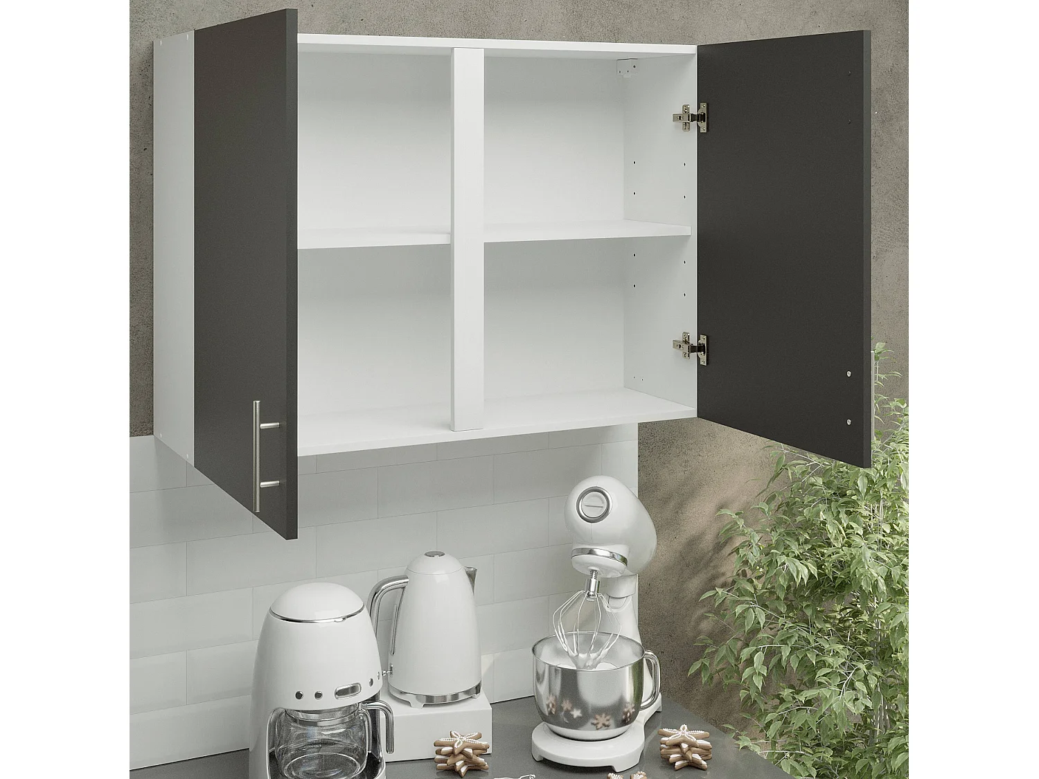 JD Greta Kitchen Wall Unit 1000mm Storage Cabinet With Doors and Shelf 100cm - Dark Grey Matt