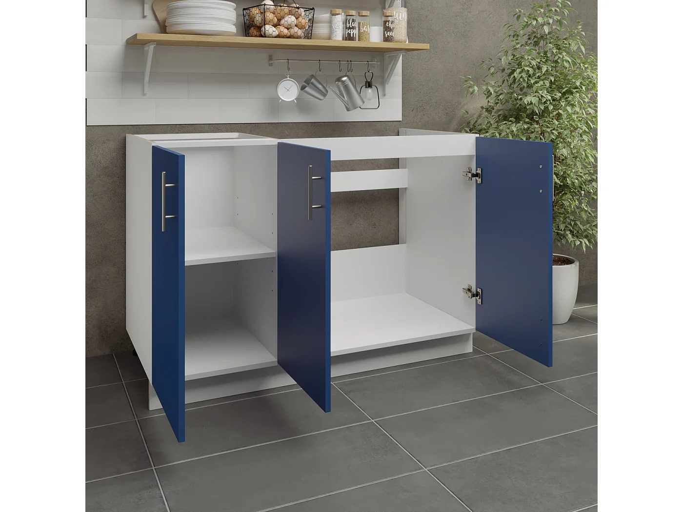 JD Greta Adjustable Legs Kitchen Sink Unit 1200mm Cabinet With Doors - Navy Blue Matt