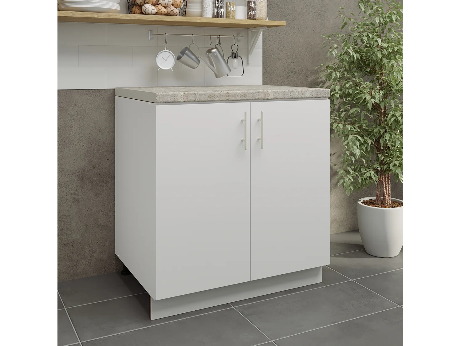 JD Greta Adjustable Legs Kitchen Base Unit 800mm Storage Cabinet With Door Shelf 80cm - White Matt With Worktop
