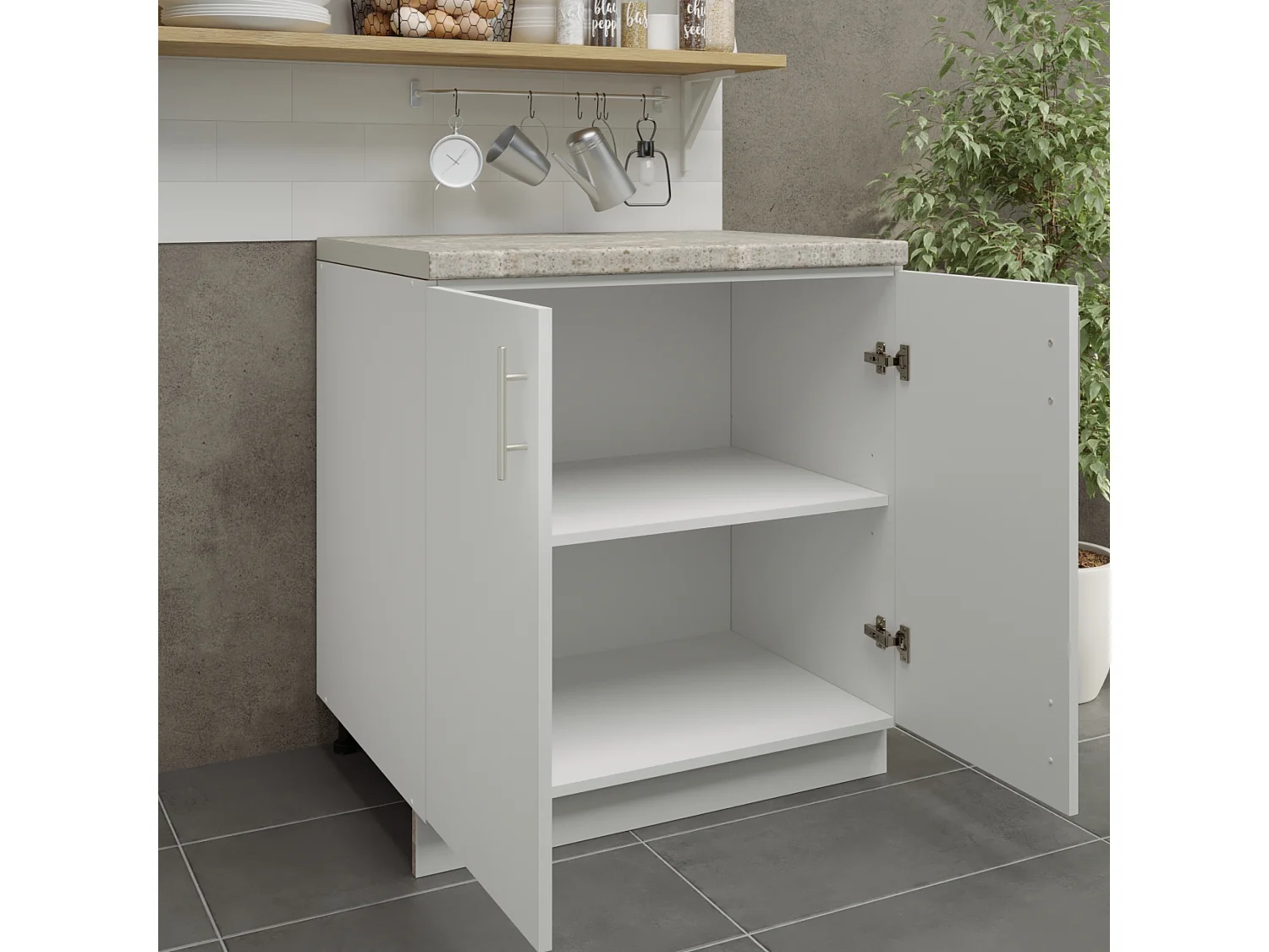 JD Greta Adjustable Legs Kitchen Base Unit 800mm Storage Cabinet With Door Shelf 80cm - White Matt With Worktop