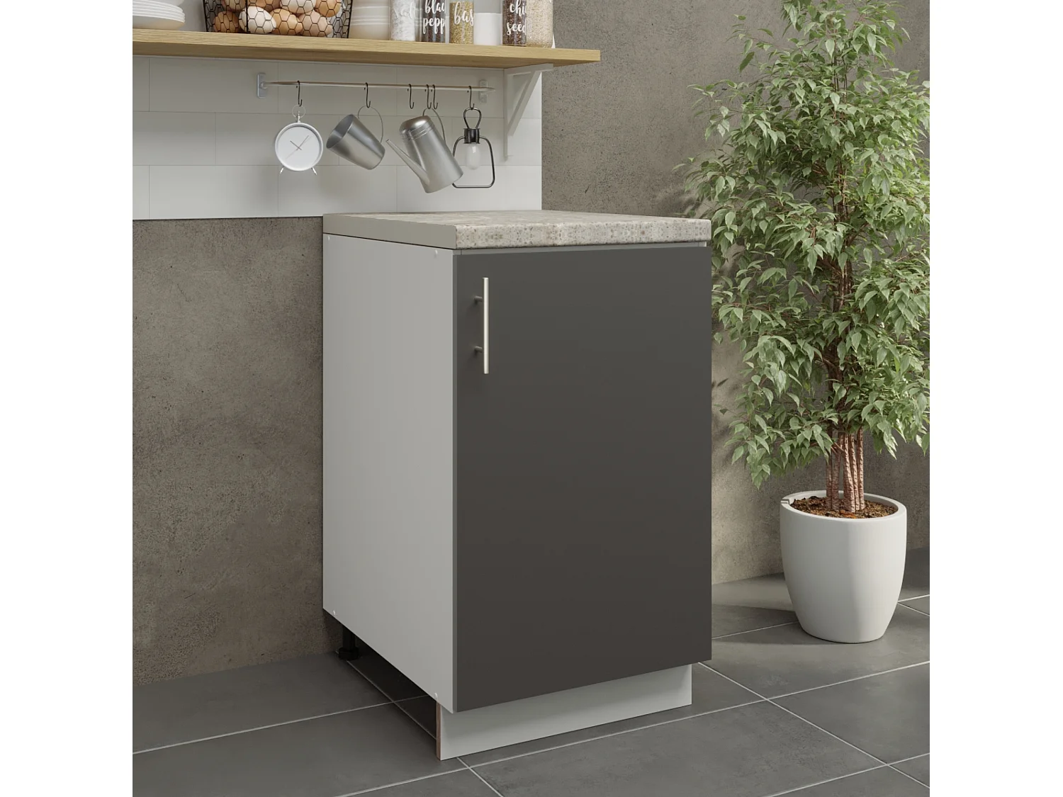 JD Greta Adjustable Legs Kitchen Base Unit 500mm Storage Cabinet With Door Shelf 50cm - Dark Grey Matt With Worktop