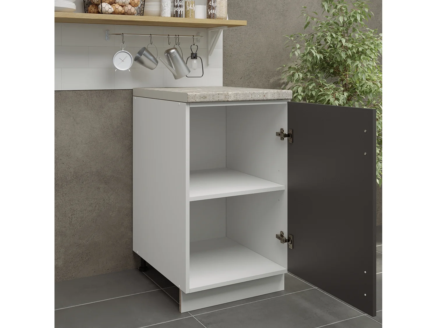 JD Greta Adjustable Legs Kitchen Base Unit 500mm Storage Cabinet With Door Shelf 50cm - Dark Grey Matt With Worktop